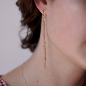 Gold Tassel Earrings, Delicate Satellite Chain Dangles 14k Gold-Filled image 2