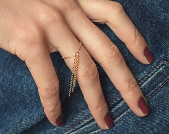 Dangle Chain Fringe Ring for Women, Dainty Dangling Tassel | 14k Gold Filled