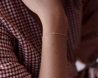 Simple Gold Chain Bracelet, Dainty Beaded Bracelet, Thin Satellite Chain Bracelet  | 14k Gold-Filled