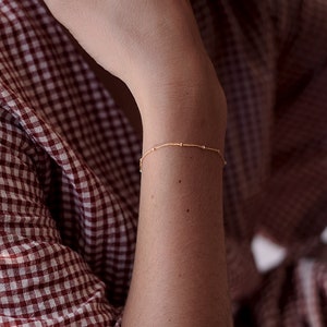 Simple Gold Chain Bracelet, Dainty Beaded Bracelet, Thin Satellite Chain Bracelet  | 14k Gold-Filled