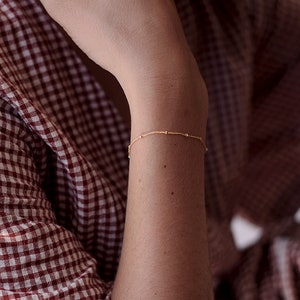 Simple Gold Chain Bracelet, Dainty Beaded Bracelet, Thin Satellite Chain Bracelet 14k Gold-Filled image 1