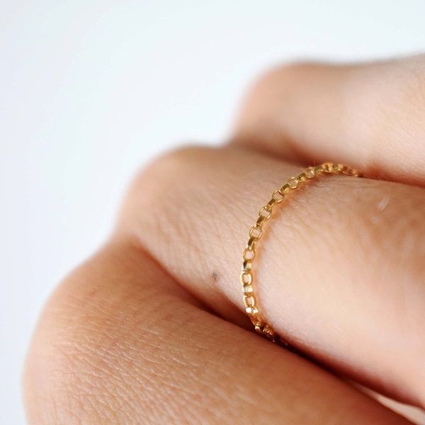 Gold Chain Ring, Dainty Filled Band, Thin Delicate Ring, Simple Thread Ring, Stacking Ring For Women