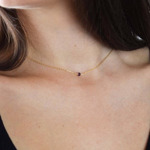 Amethyst Necklace, Tiny Gemstone Choker, Dainty Necklace, Small Bead Necklace, Gold-Filled Choker