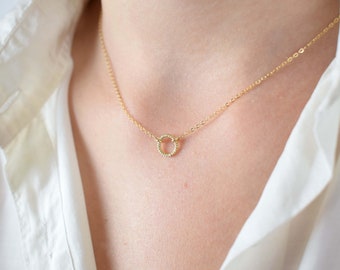 Gold Tiny Karma Charm Necklace, Dainty Twisted Circle Necklace, Small Round Pendant For Women | 14k Gold Filled