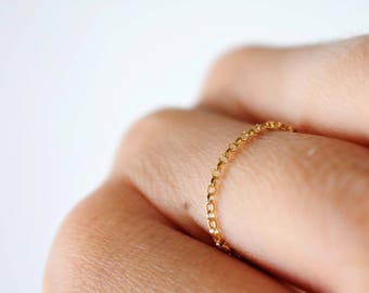 Gold Chain Ring, Dainty Filled Band, Thin Delicate Ring, Simple Thread Ring, Stacking Ring For Women