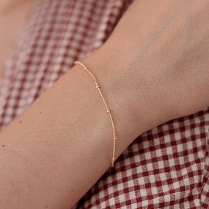 Simple Gold Chain Bracelet, Dainty Beaded Bracelet, Thin Satellite Chain Bracelet 14k Gold-Filled image 2