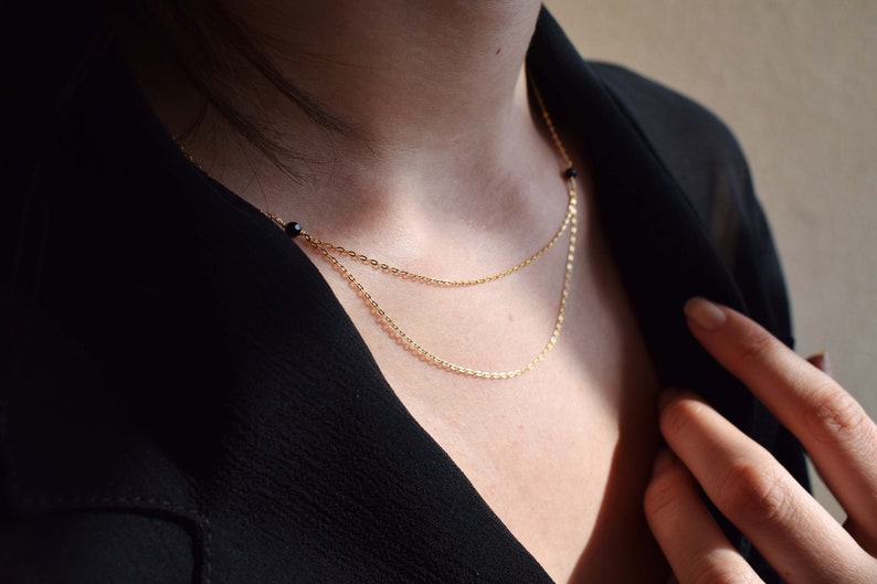 Gold Onyx Necklace, Elegant Chain Necklace 14k Gold Filled image 2