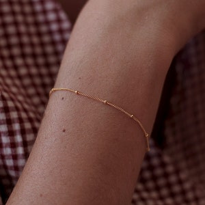 Simple Gold Chain Bracelet, Dainty Beaded Bracelet, Thin Satellite Chain Bracelet 14k Gold-Filled image 7