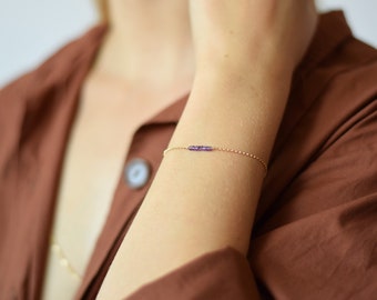 Amethyst Bracelet, Dainty Purple Gemstone Beads Bracelet For Women | 14k Gold Filled