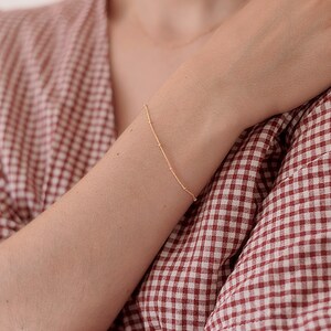 Simple Gold Chain Bracelet, Dainty Beaded Bracelet, Thin Satellite Chain Bracelet 14k Gold-Filled image 8