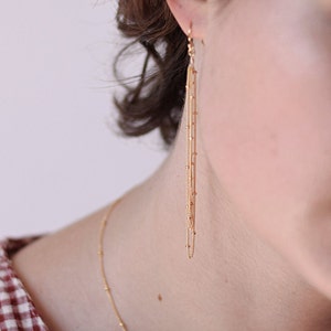 Gold Tassel Earrings, Delicate Satellite Chain Dangles 14k Gold-Filled image 3