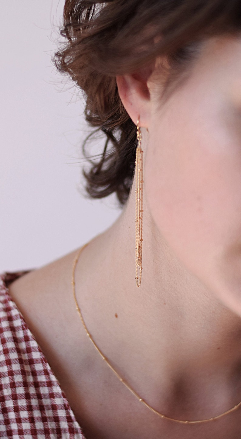 Gold Tassel Earrings, Delicate Satellite Chain Dangles 14k Gold-Filled image 3
