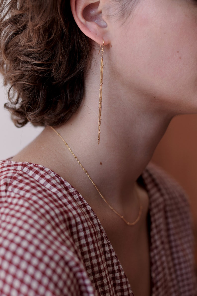 Gold Tassel Earrings, Delicate Satellite Chain Dangles 14k Gold-Filled image 5