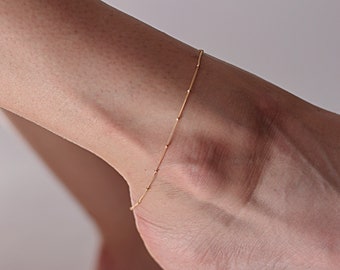 Gold-Filled Chain Anklet, Beaded Foot Bracelet, Satellite Chain Ankle Ornament | 14k Gold-Filled