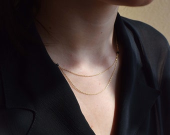 Gold Onyx Necklace, Elegant Chain Necklace | 14k Gold Filled