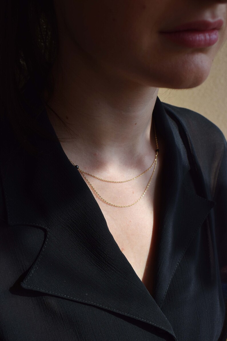 14k Gold Filled Elegant Chain Necklace Gold Onyx Necklace