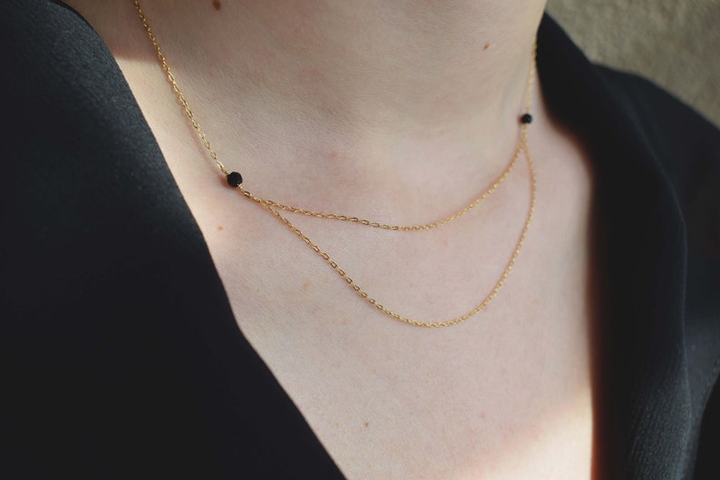 14k Gold Filled Elegant Chain Necklace Gold Onyx Necklace