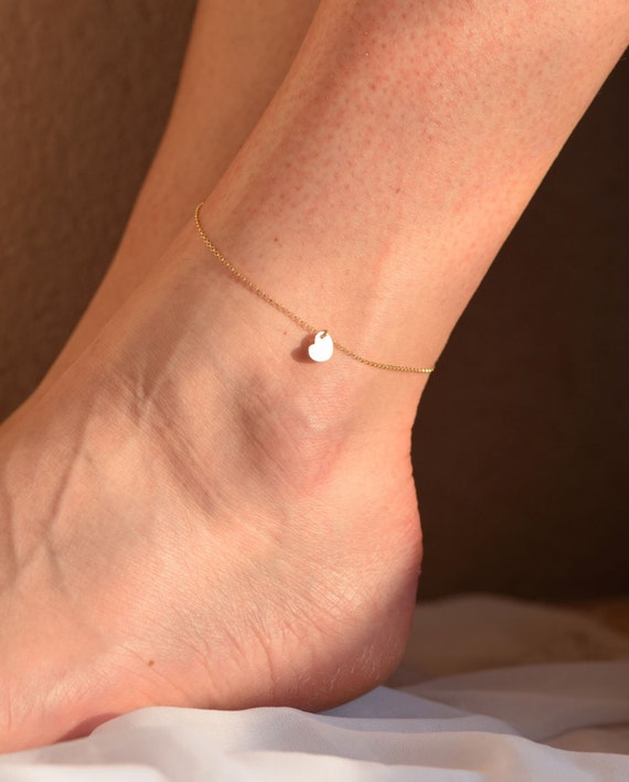 14k gold heart ankle bracelet discount