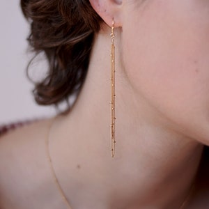 Gold Tassel Earrings, Delicate Satellite Chain Dangles 14k Gold-Filled image 4