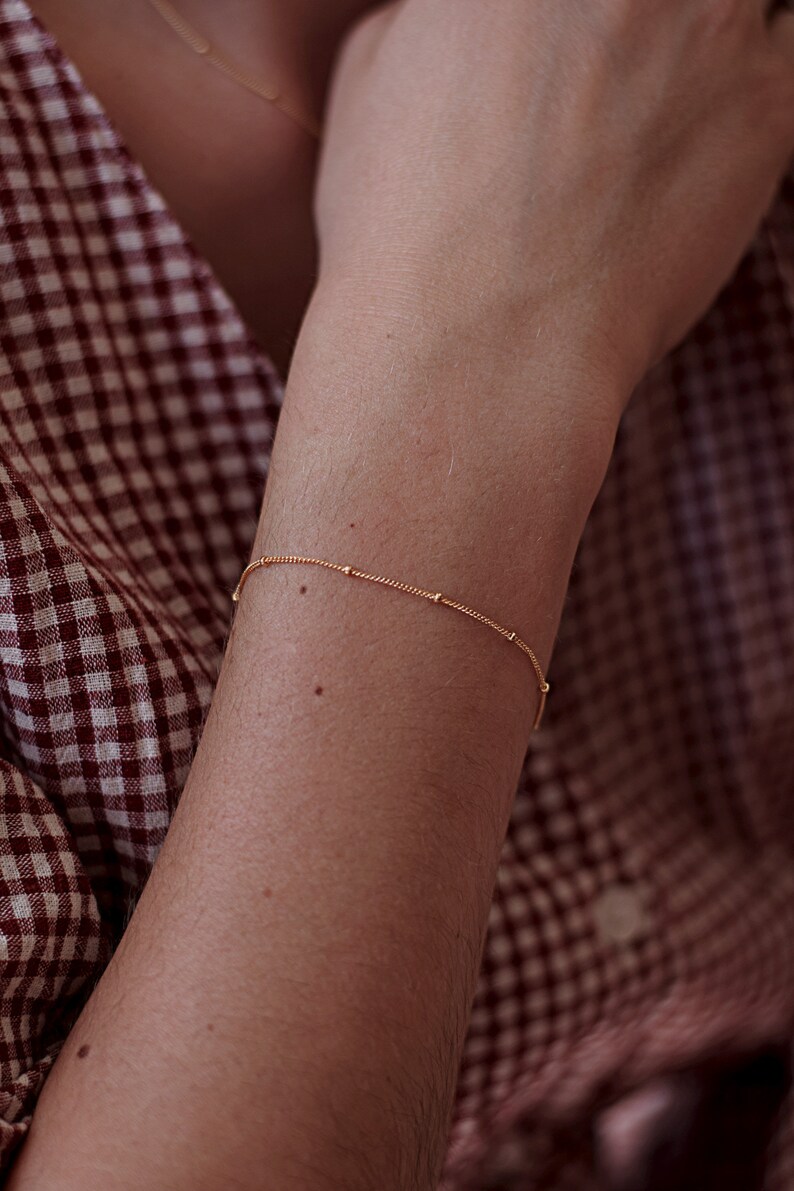 Simple Gold Chain Bracelet, Dainty Beaded Bracelet, Thin Satellite Chain Bracelet 14k Gold-Filled image 3