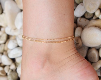 Gold Chain Anklet, Skinny Chain Foot Bracelet | 14k Gold Filled