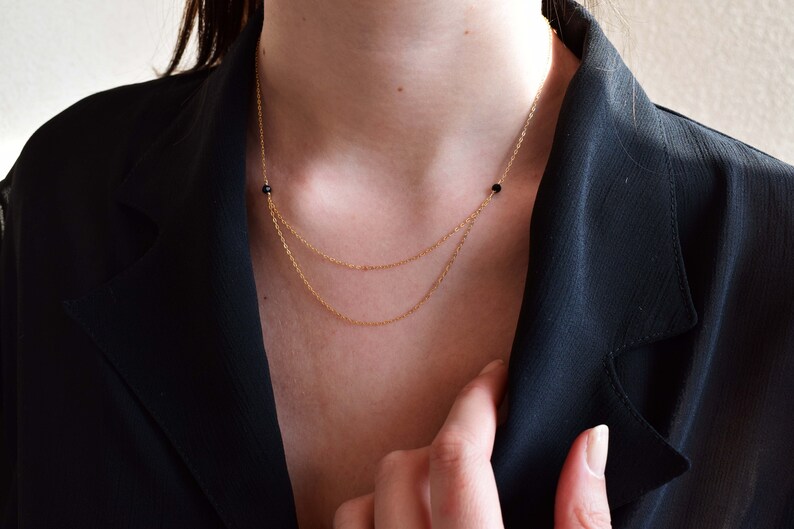 14k Gold Filled Elegant Chain Necklace Gold Onyx Necklace