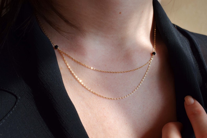 14k Gold Filled Elegant Chain Necklace Gold Onyx Necklace