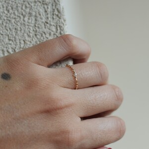 Small Pearl Chain Ring, Tiny Gold Bead Ring, Dainty Freshwater Ring, Mini Gemstone Ring 14k Gold-Filled image 4