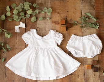 Vintage style dress baby girl coming home outfit, peter pan collar dress toddler girl clothes beach wedding flower baptism communion summer