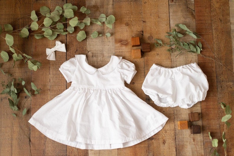 Vintage style dress baby girl coming home outfit, peter pan collar dress toddler girl clothes beach wedding flower baptism communion summer image 1