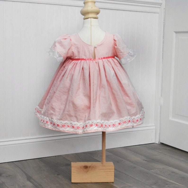 vintage length lace trim pink dress, angel flutter sleeves, matching bloomers. Easter spring image 3