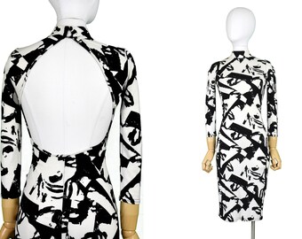 Green Black White abstract print cotton dress