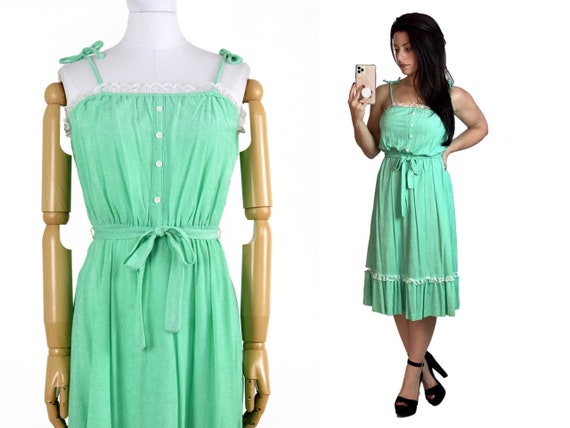 1970s green sundress | vintage prairie dress | 70s