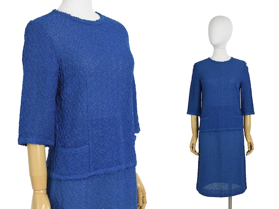 1960s blue knit set | two piece knit set | 60s vin