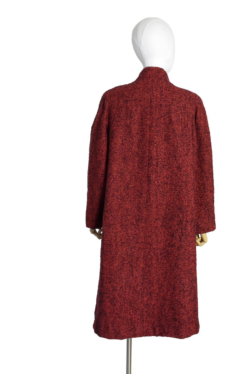 milium insulated fabric 50s vintage clothing women hot pink button coat 1950s red boucle tweed cocoon coat medium large
