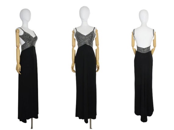 1990s cache backless black evening dress | cache s