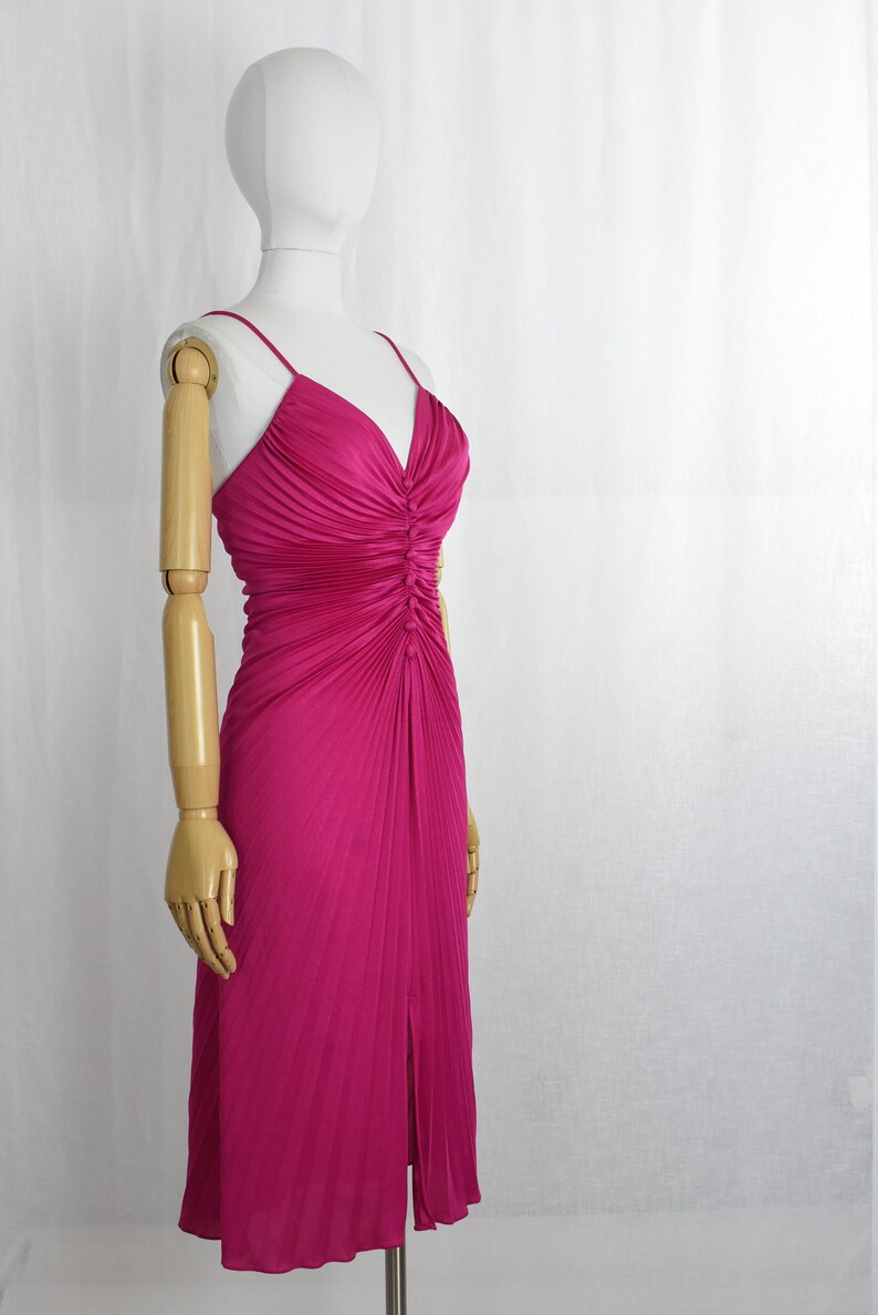 xs 1970s hot pink pleated disco dress 70s does 50s style vintage clothing studio 54 disco dress new leaf by samir