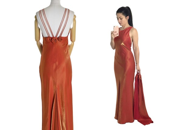 1990s iridescent bias cut prom dress | backless pr