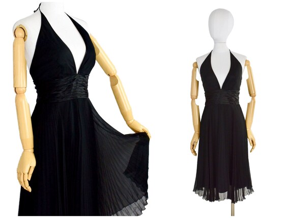 vintage black pleated halter dress | laundry shell