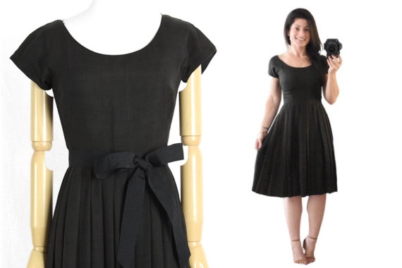 1950s addie masters linen dress | i. magnin | blac