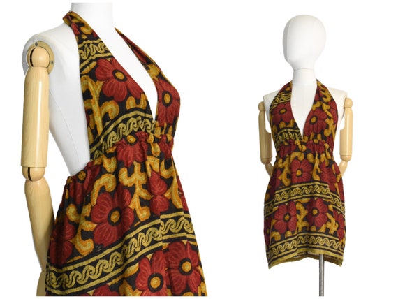 1960s 70s india cotton floral micro mini dress | m
