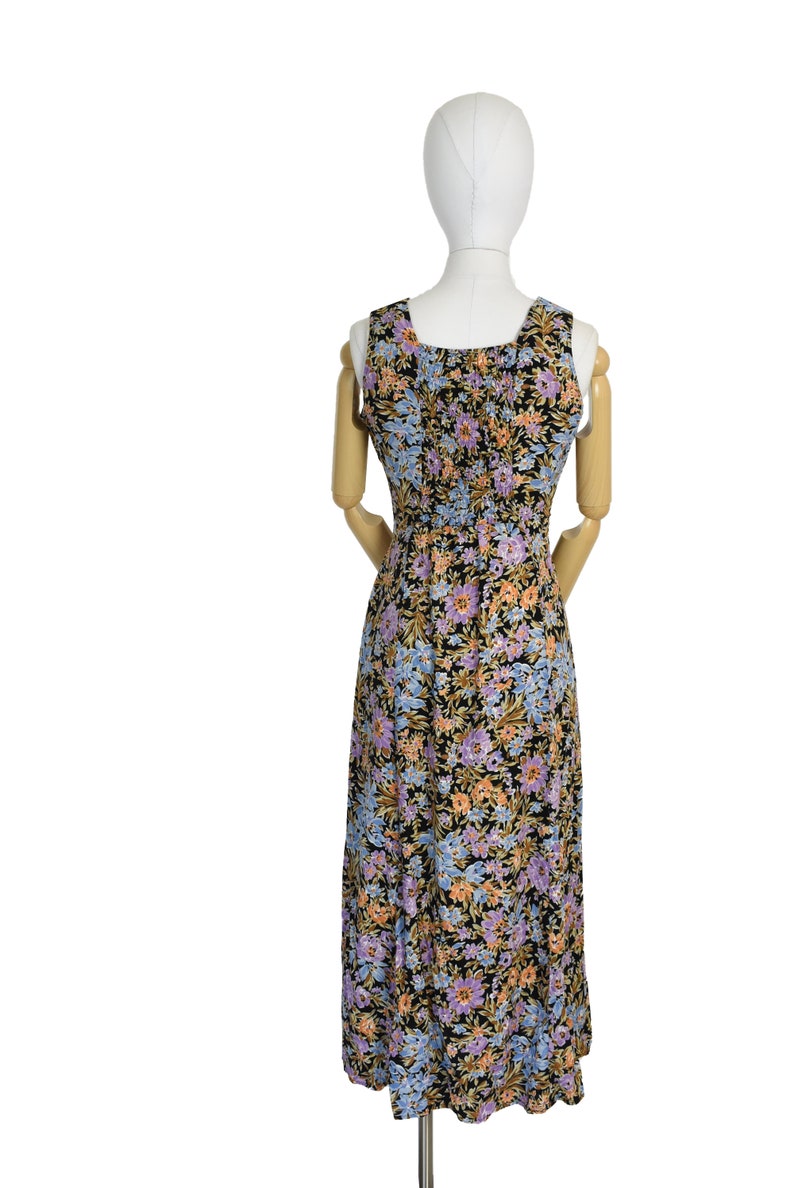 small medium 1990s pastel wildflower maxi dress 90s vintage clothing women cottagecore floral button front dress