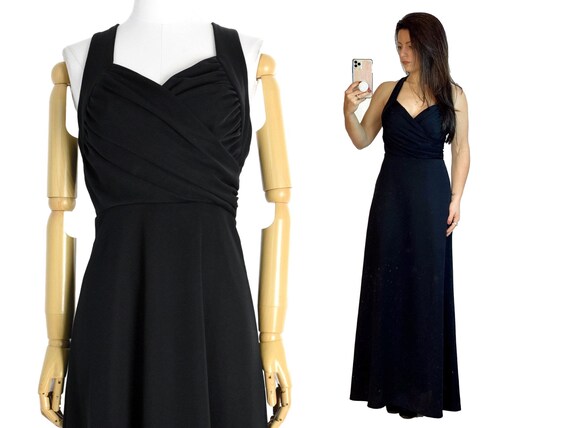 1970s black halter evening dress | black disco par