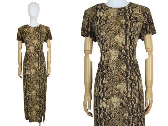1990s metallic python print maxi dress | 90s stret