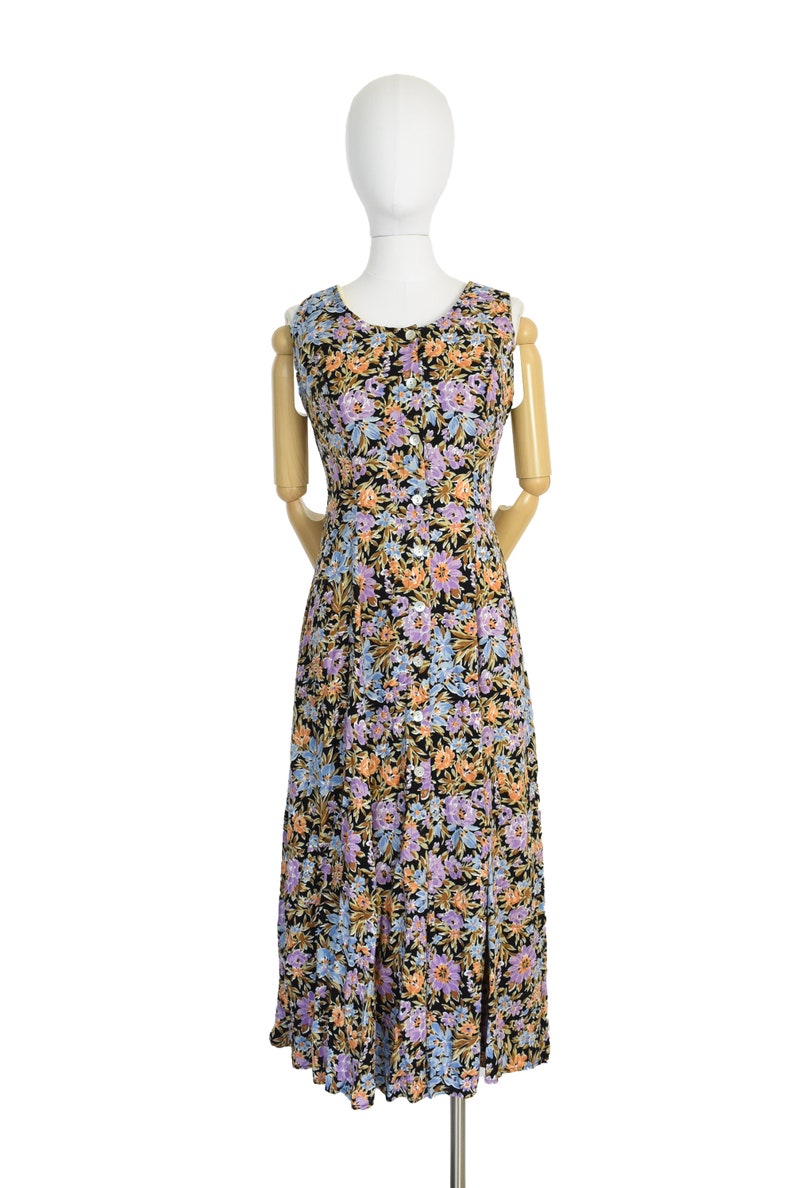 small medium 1990s pastel wildflower maxi dress 90s vintage clothing women cottagecore floral button front dress