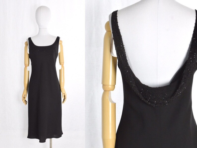 beaded bias cut dress 1990s black draped backless bias cut dress medium large 90s does 1920s vintage clothing women