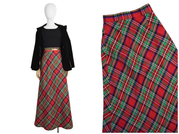 1970s red plaid maxi skirt | holiday maxi skirt |