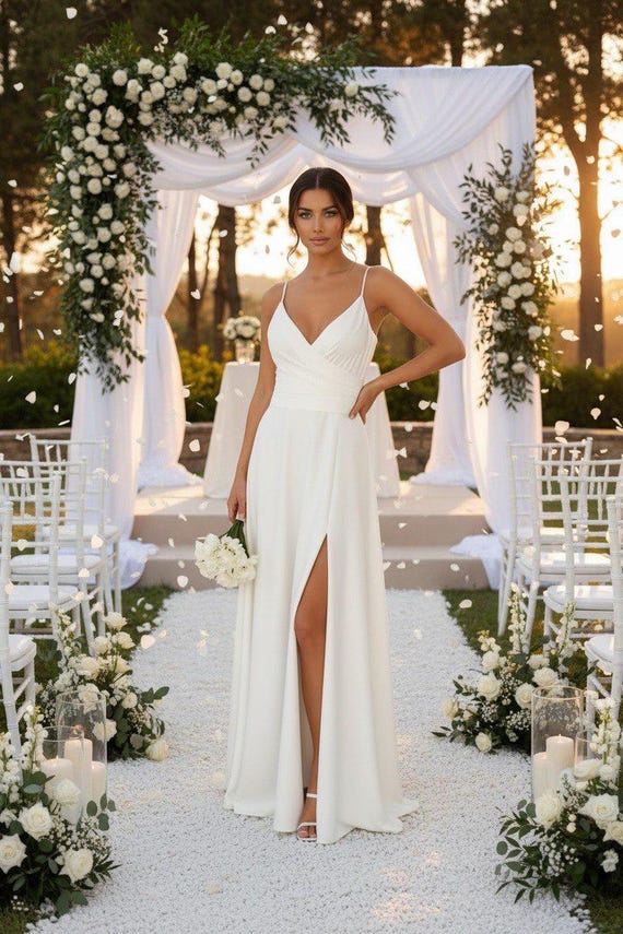 white satin rehearsal dinner dress Leely Women Ivory Satin Long Engagement Dress with Pockets V-Neck A Line Rehearsal Dinner Dress with Sleeves