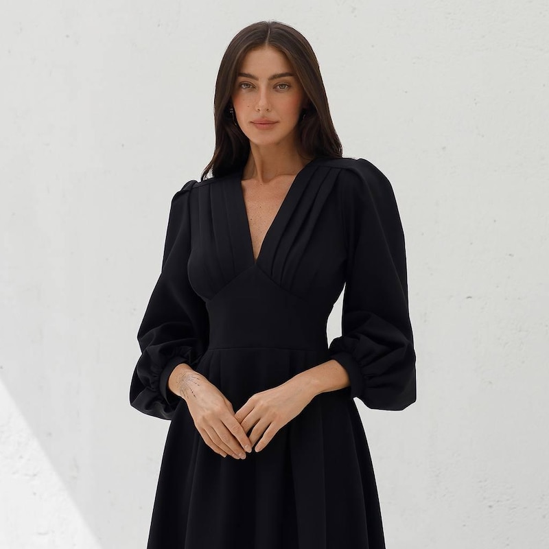 powder blue maxi dress Amelisse Plunge-Neck With Ruched-Detailing Color:As Photo(Navy Blue) Black Outfit Lace Photoshop Pattern