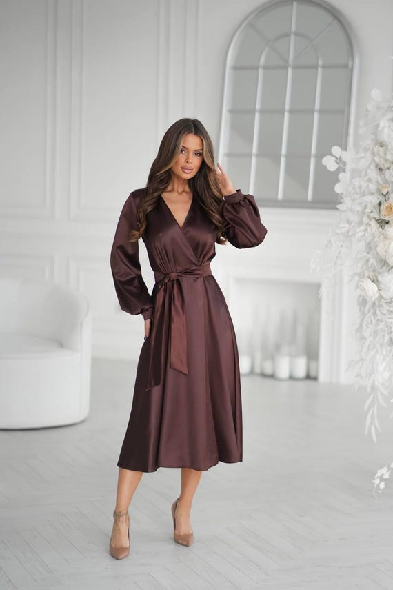 chocolate brown wrap dress wrap dress brown Ophelia Wrap Midi Dress CHOCOLATE / XL by Sugarlips
